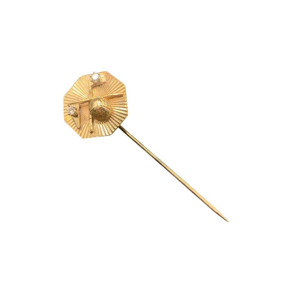 14k Gold Golf Stick Pin Lapel Pin Diamond Accents Vintage 1962 Golfer Jewelry